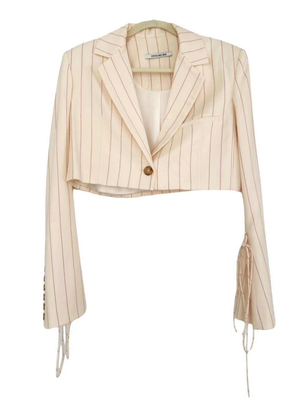 Orseund Iris Cream Pinstripe Box Cropped Blazer Jacket Size M AS SEEN ON ZENDAYA - Picture 5 of 7